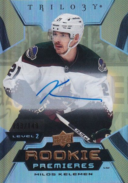 AUTO RC karta MILOŠ KELEMEN 23-24 Trilogy Rookie Premieres Uncommon Gold Auto /149